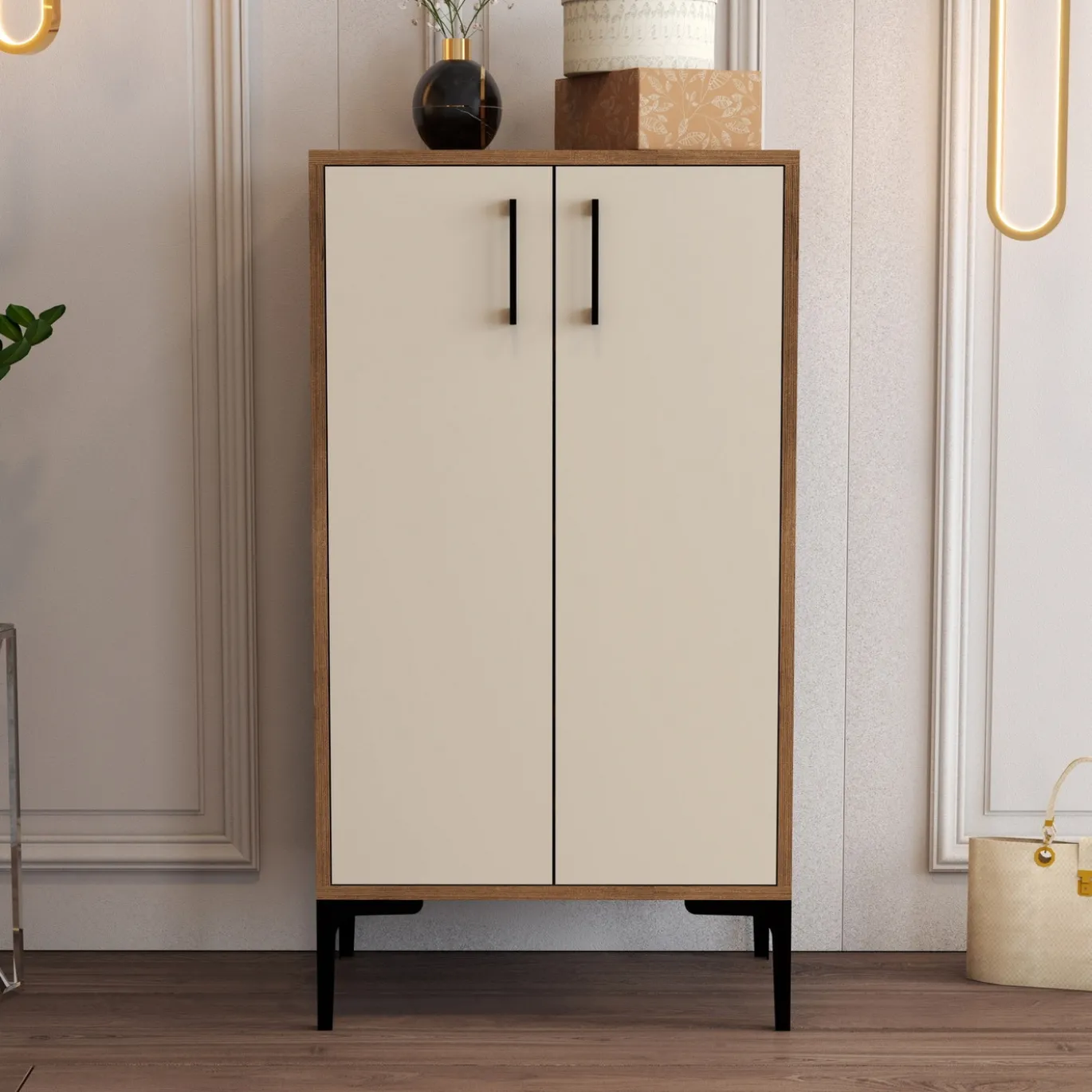 Schoenenkast Prag Melamine Walnoot Crème