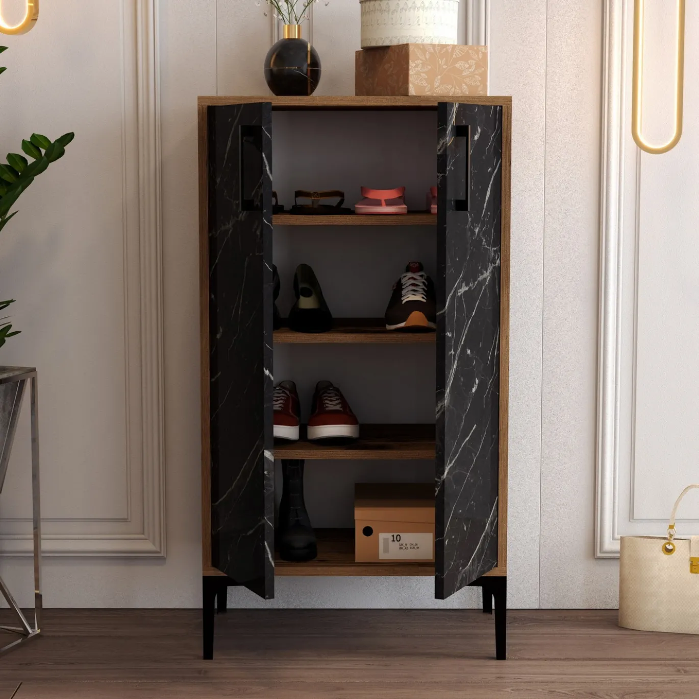 Schoenenkast Prag Melamine Zwart Marmerlook