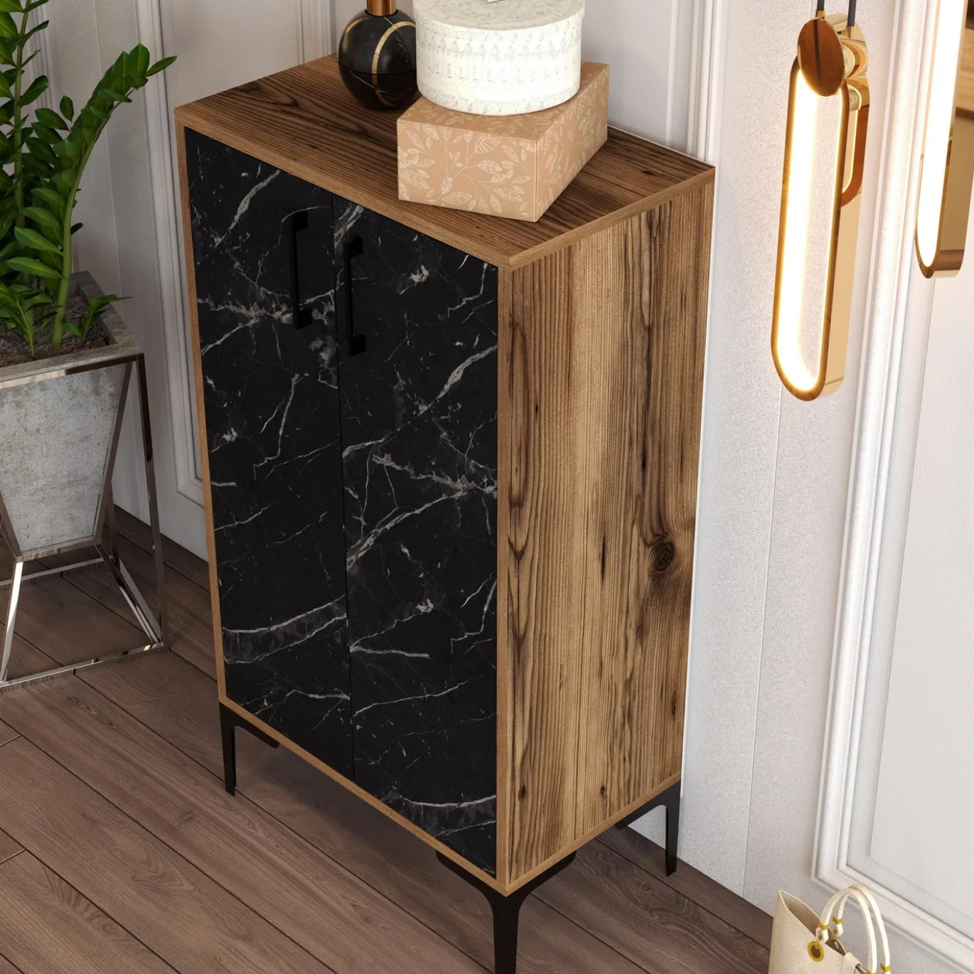Schoenenkast Prag Melamine Zwart Marmerlook