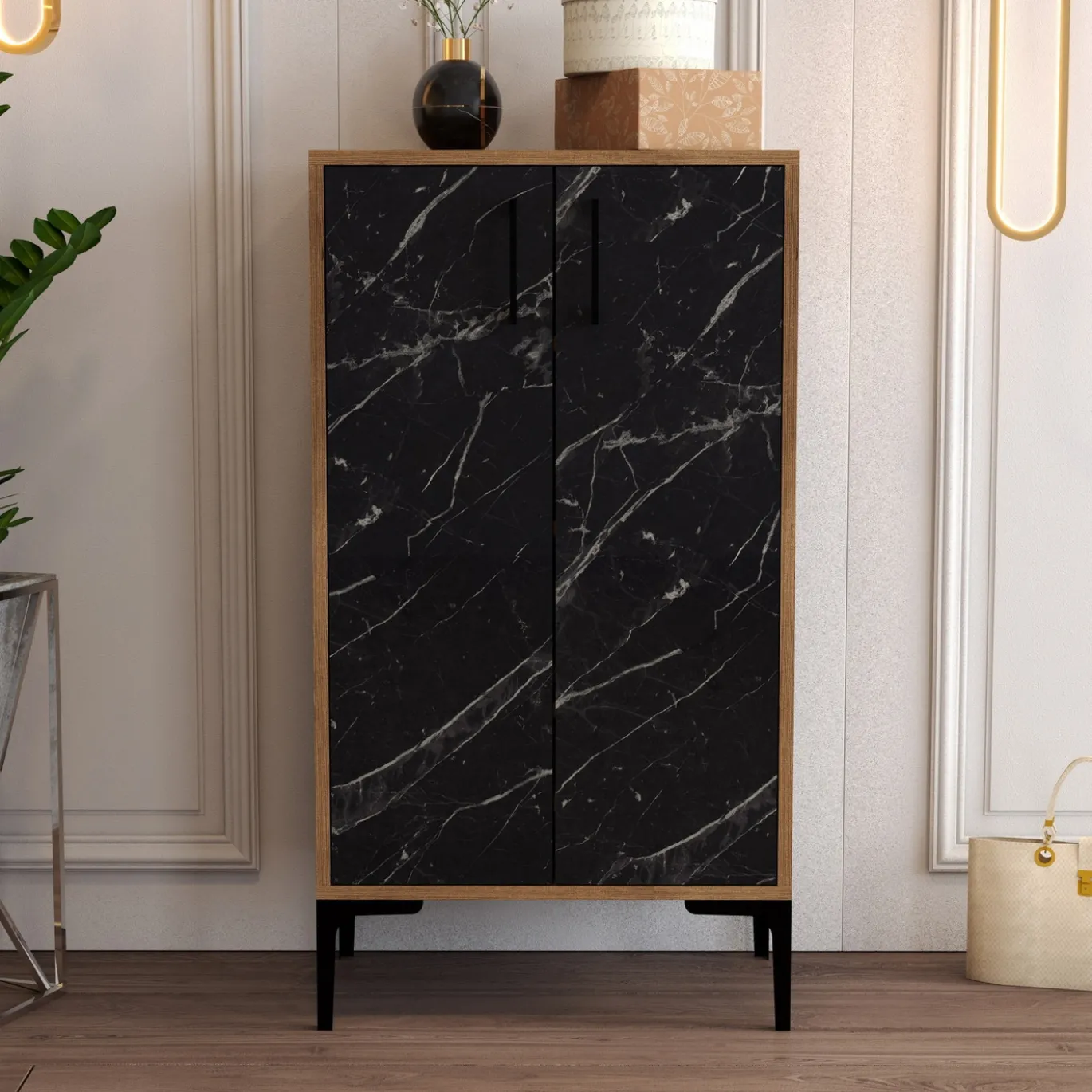 Schoenenkast Prag Melamine Zwart Marmerlook