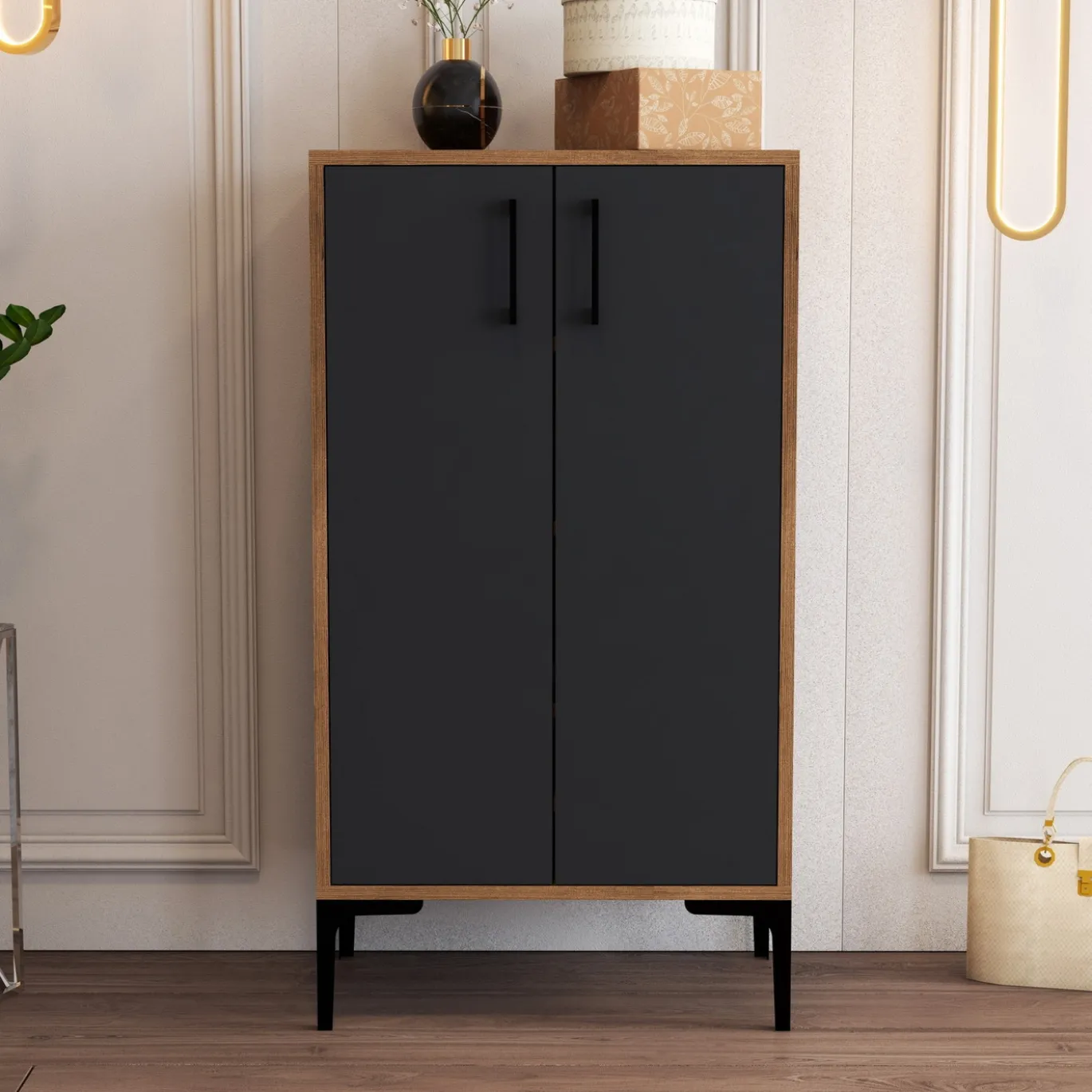 Schoenenkast Prag Walnoot/Antraciet 110cm