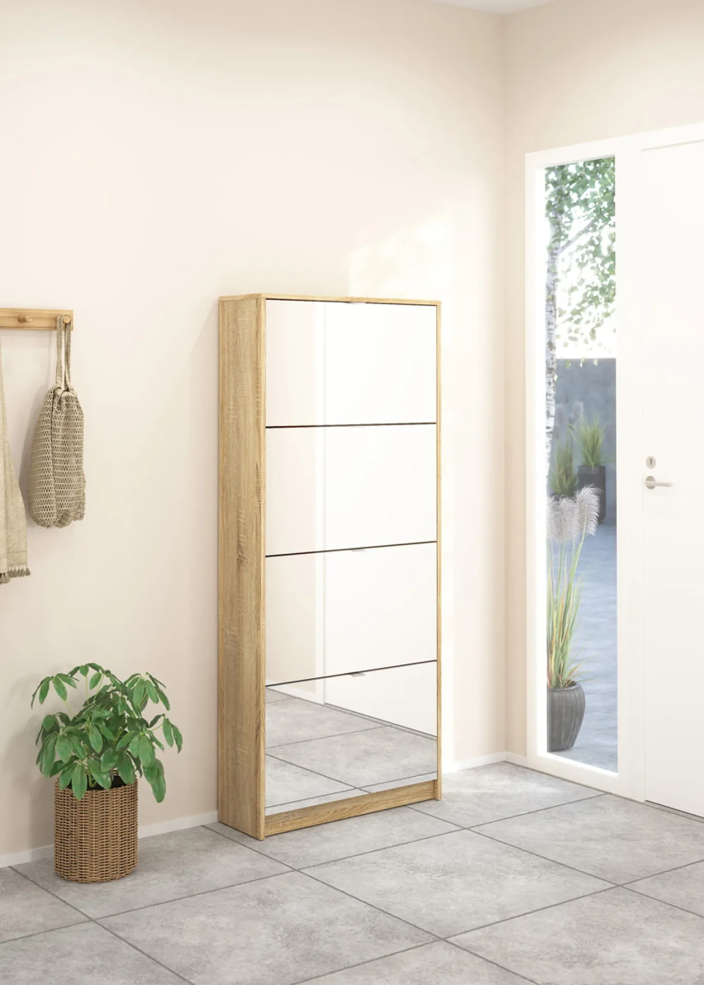Schoenenkast Shoes Naturel Met Spiegel - Giga Living