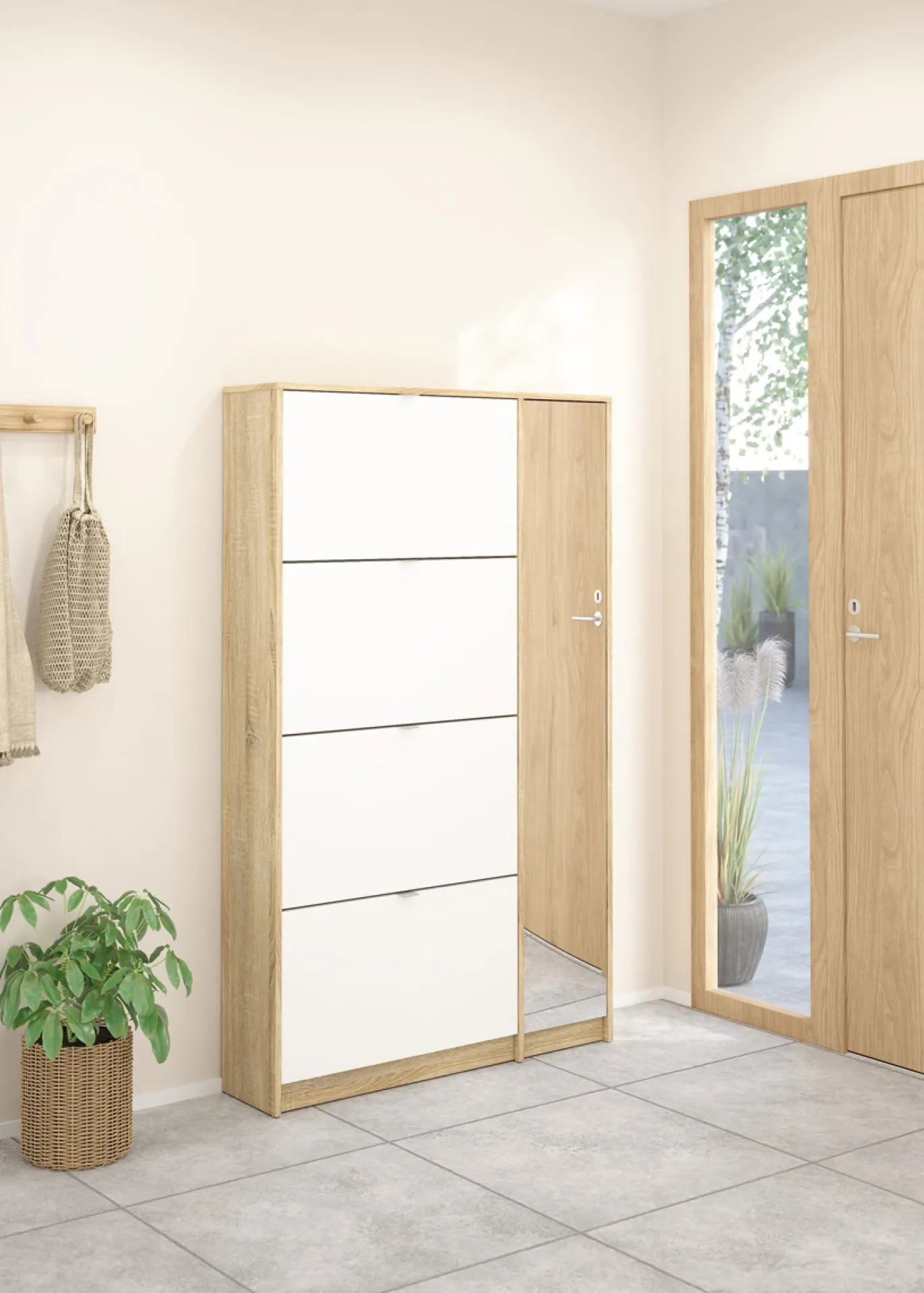 Schoenenkast Shoes Naturel/Wit Hoogglans 162cm - Giga Living