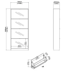 Schoenenkast Shoes Wit 4-vakken Met Spiegel - Giga Living