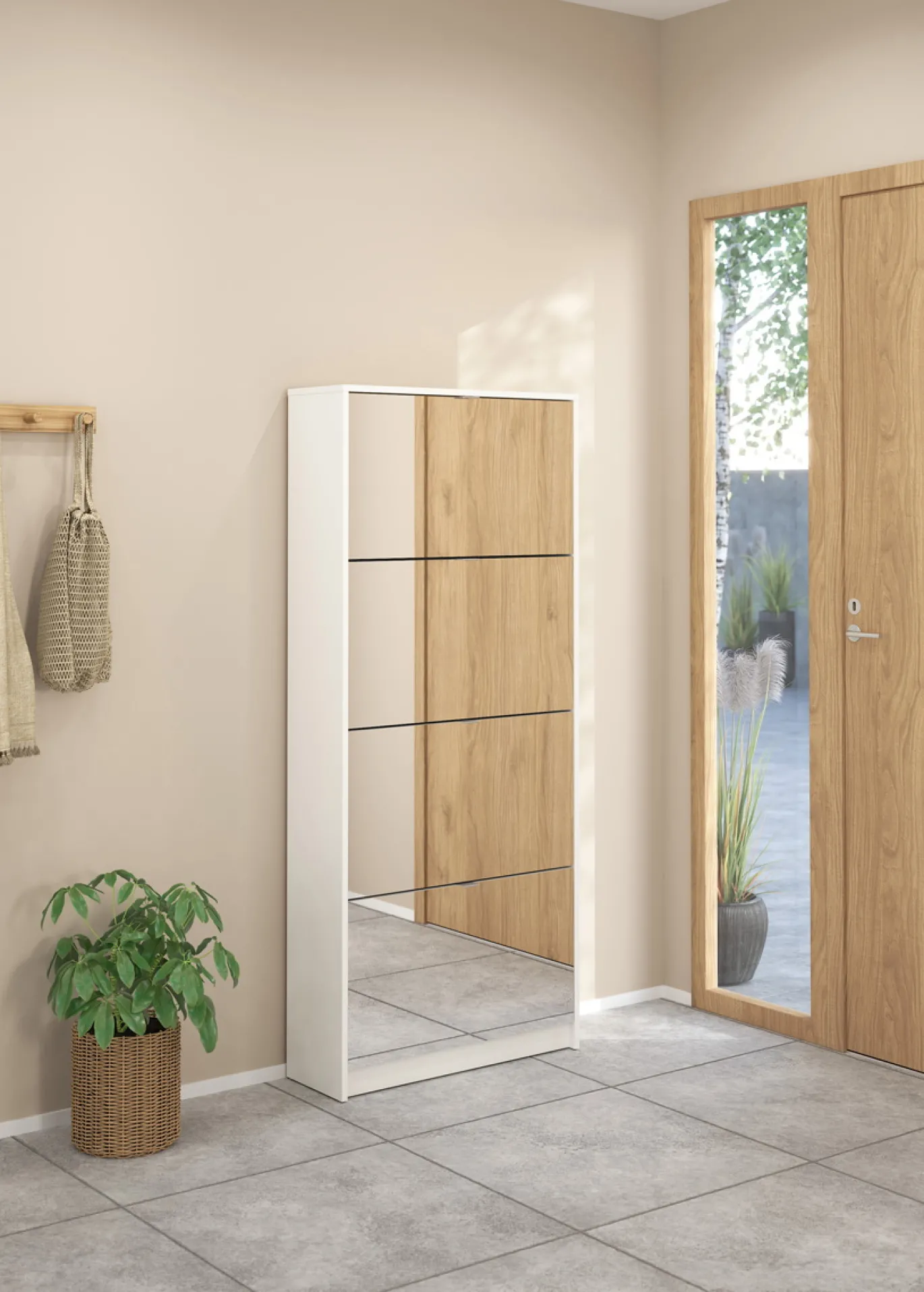 Schoenenkast Shoes Wit 4-vakken Met Spiegel - Giga Living