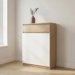 Schoenenkast Ylva met 2 deuren + 1 lade Wit Hickory - Giga Living