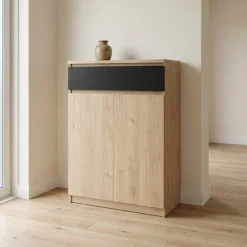 Schoenenkast Ylva met 2 deuren + 1 lade Matzwart Hickory - Giga Living