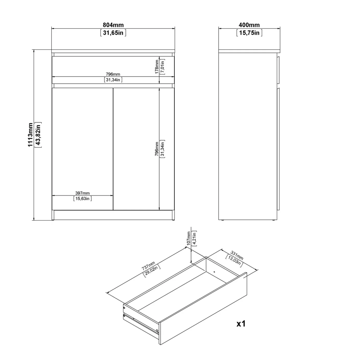 Schoenenkast Ylva met 2 deuren + 1 lade Matzwart Hickory - Giga Living