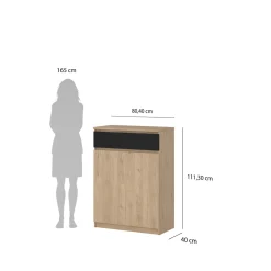 Schoenenkast Ylva met 2 deuren + 1 lade Matzwart Hickory - Giga Living