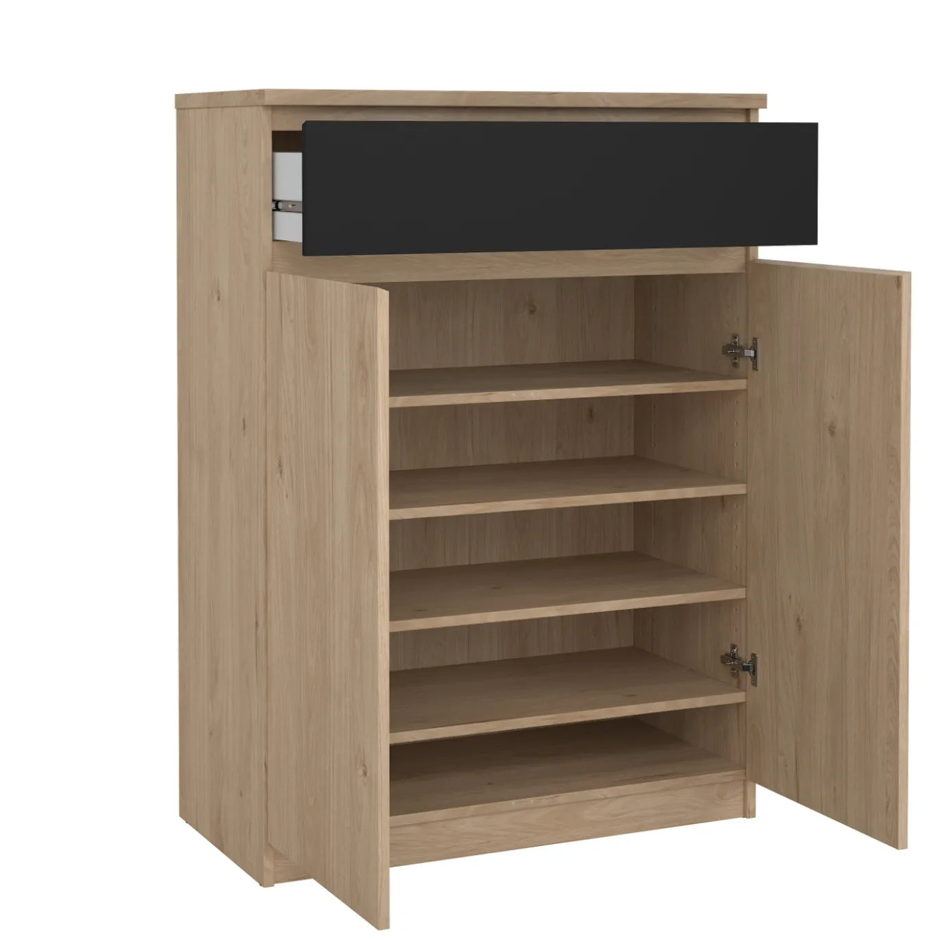 Schoenenkast Ylva met 2 deuren + 1 lade Matzwart Hickory - Giga Living