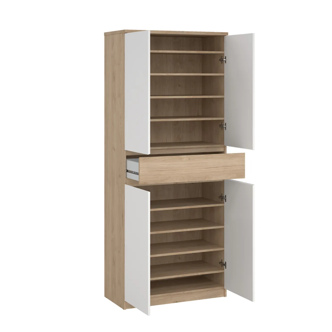 Schoenenkast Ylva met 4 deuren + 1 lade Wit Hickory - Giga Living