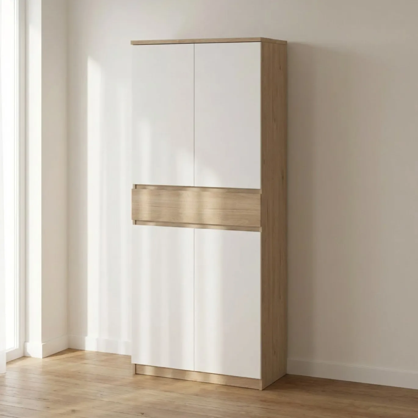 Schoenenkast Ylva met 4 deuren + 1 lade Wit Hickory - Giga Living