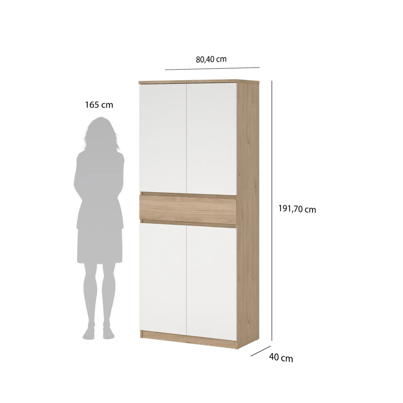 Schoenenkast Ylva met 4 deuren + 1 lade Wit Hickory - Giga Living