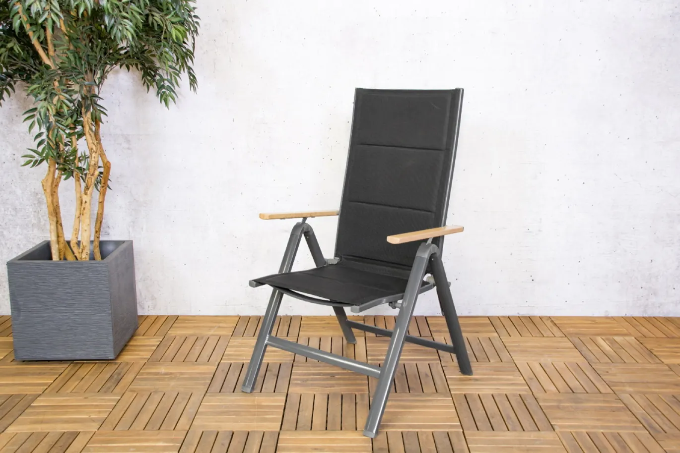 SenS-Line Verstelbare Tuinstoel Pisa Zwart/Houtlook