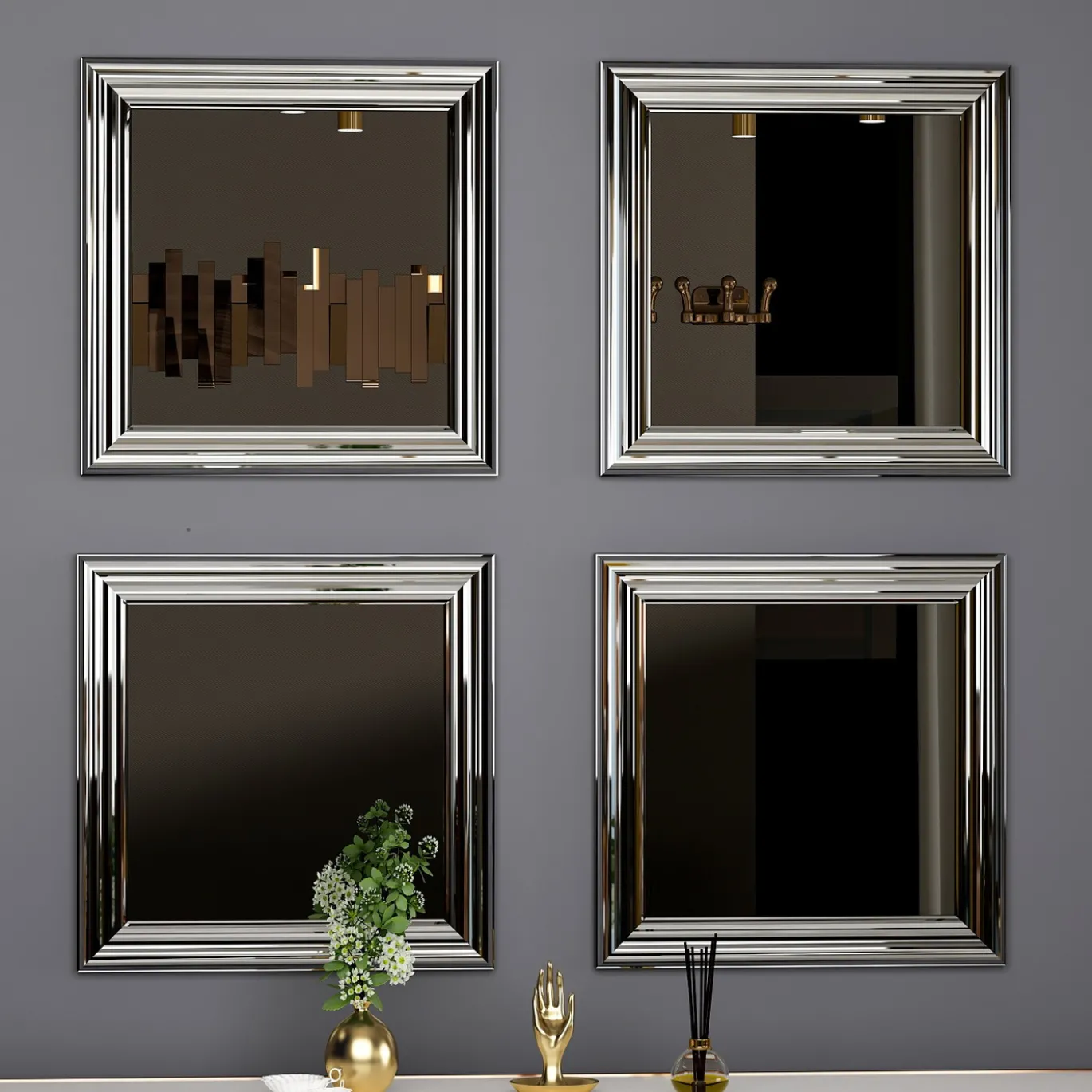 Spiegel Loza Zilver Set van 4