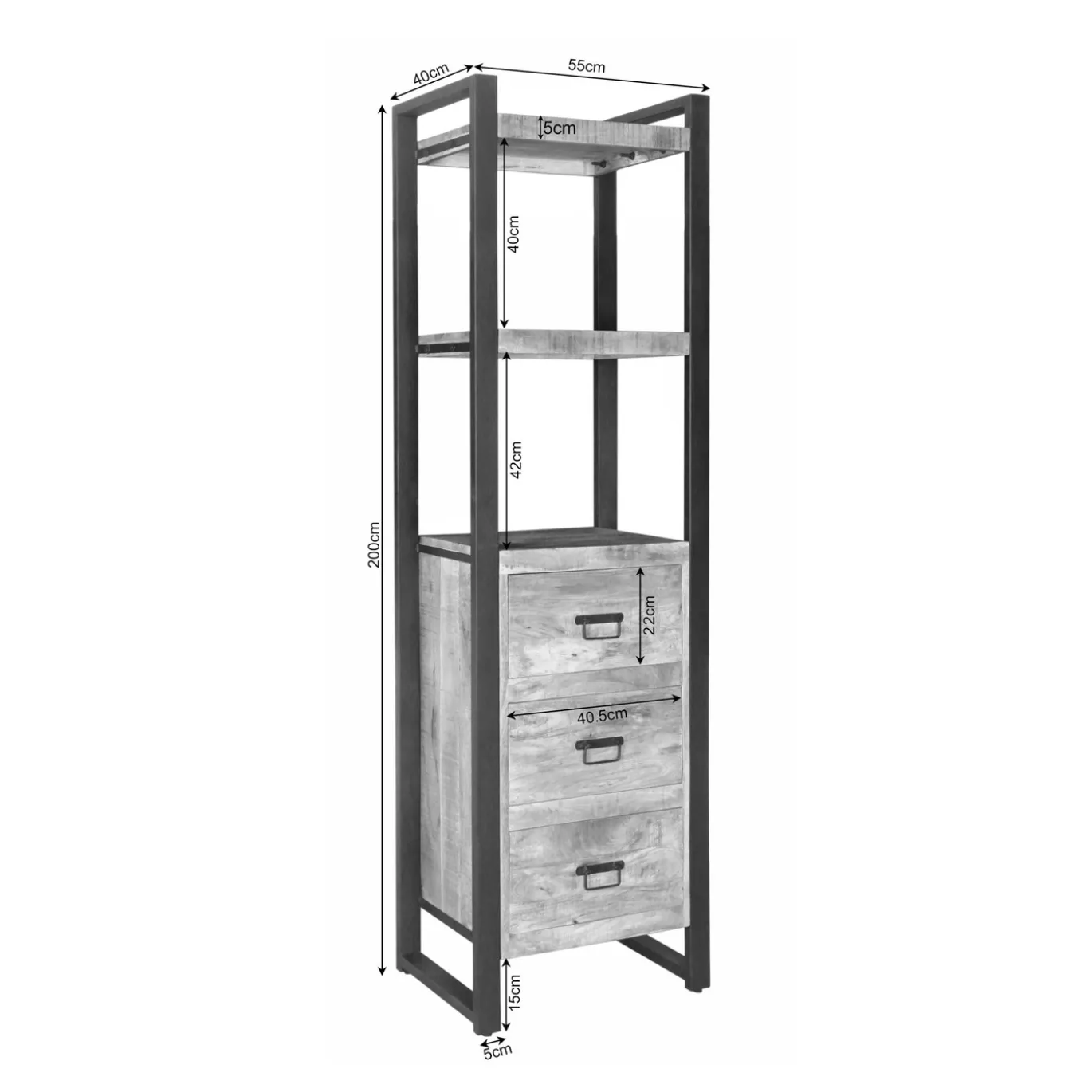 Starfurn Boekenkast Britt 200x55cm Drie Lades