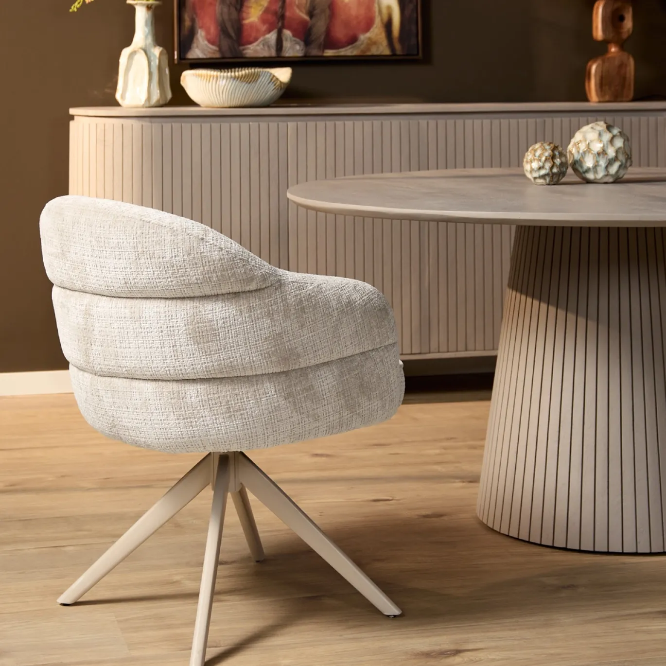 Starfurn Eetkamerstoel Bella Off White Poot Zand Met Armleuning