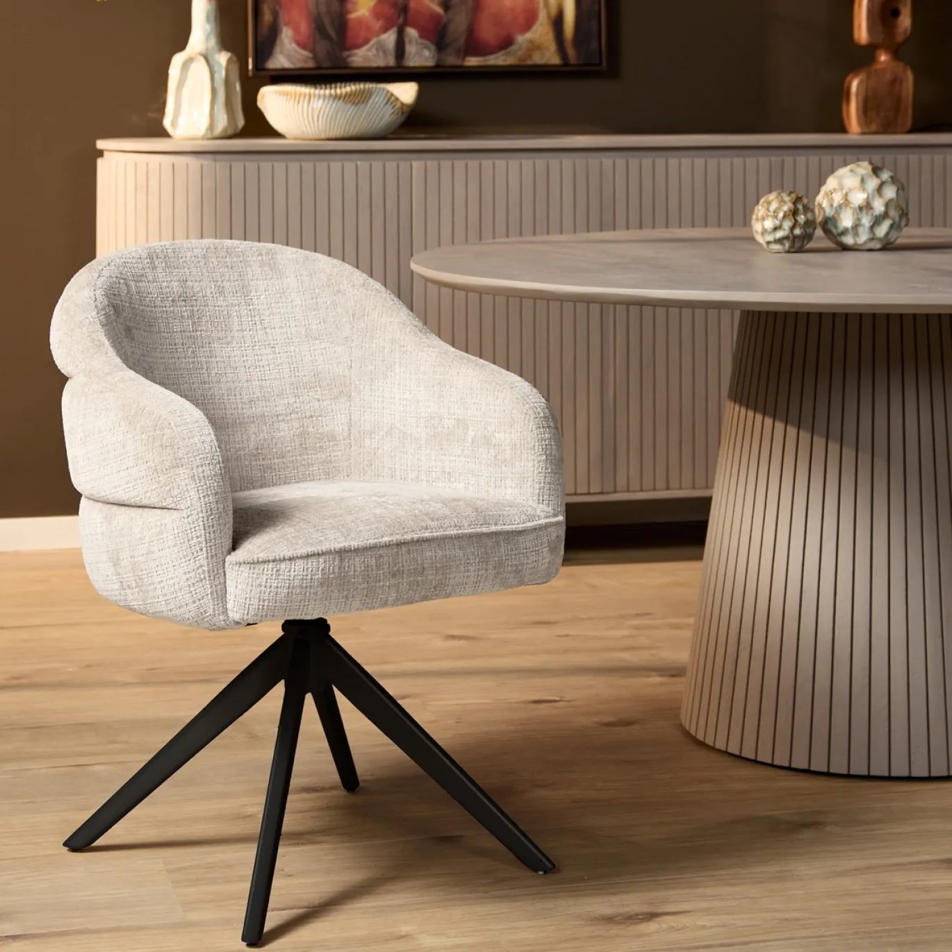 Starfurn Eetkamerstoel Bella Off White Poot Zwart Met Armleuning