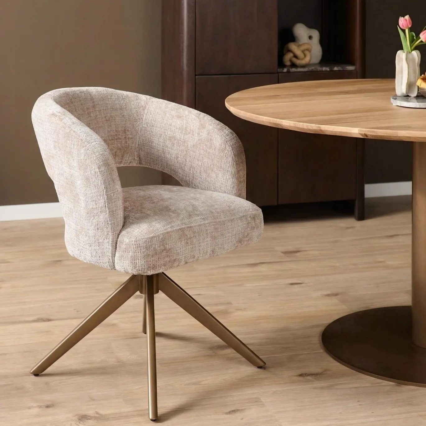 Starfurn Eetkamerstoel Demi Beige Poot Brons