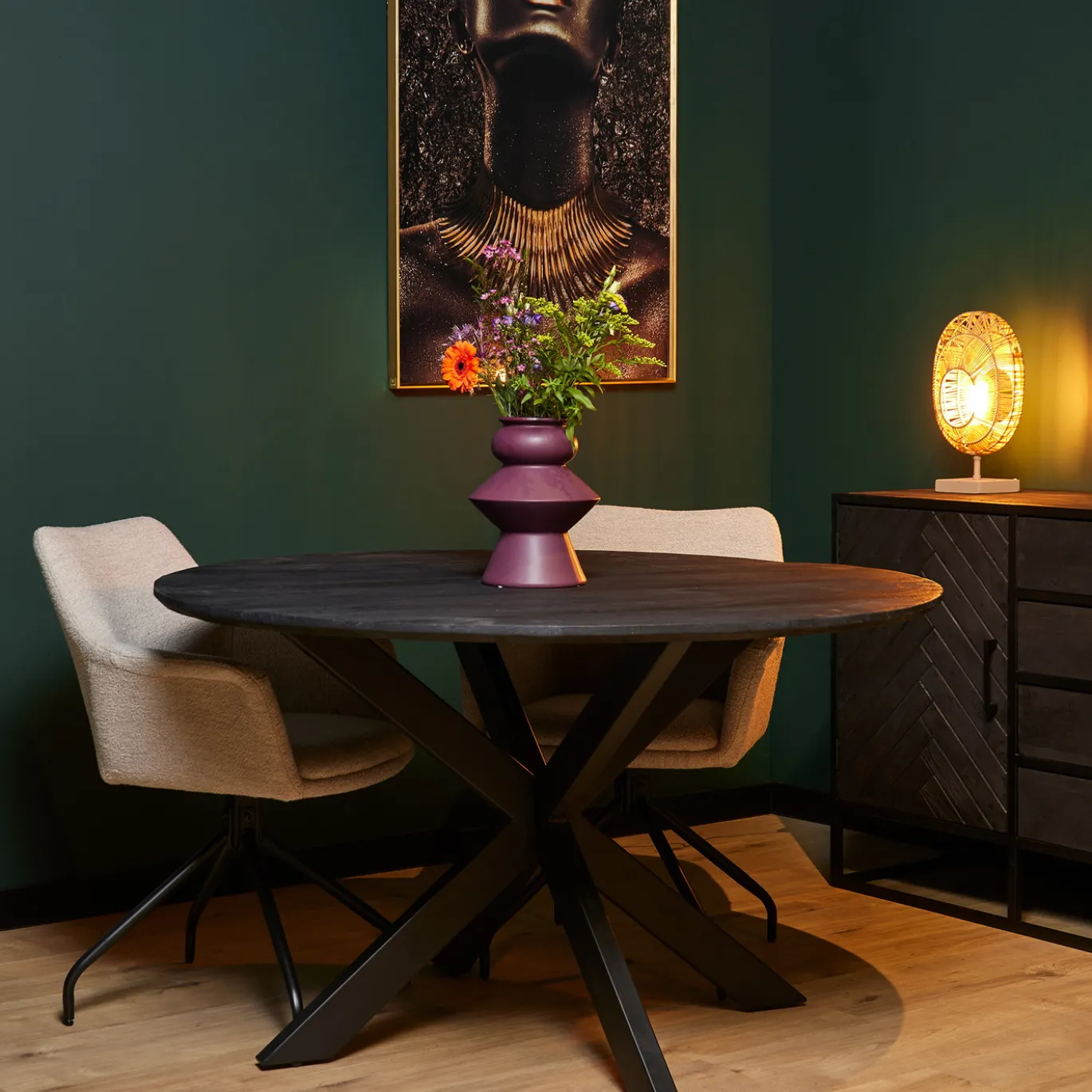 StarFurn Eetkamertafel New York Mangohout Zwart Ø130cm