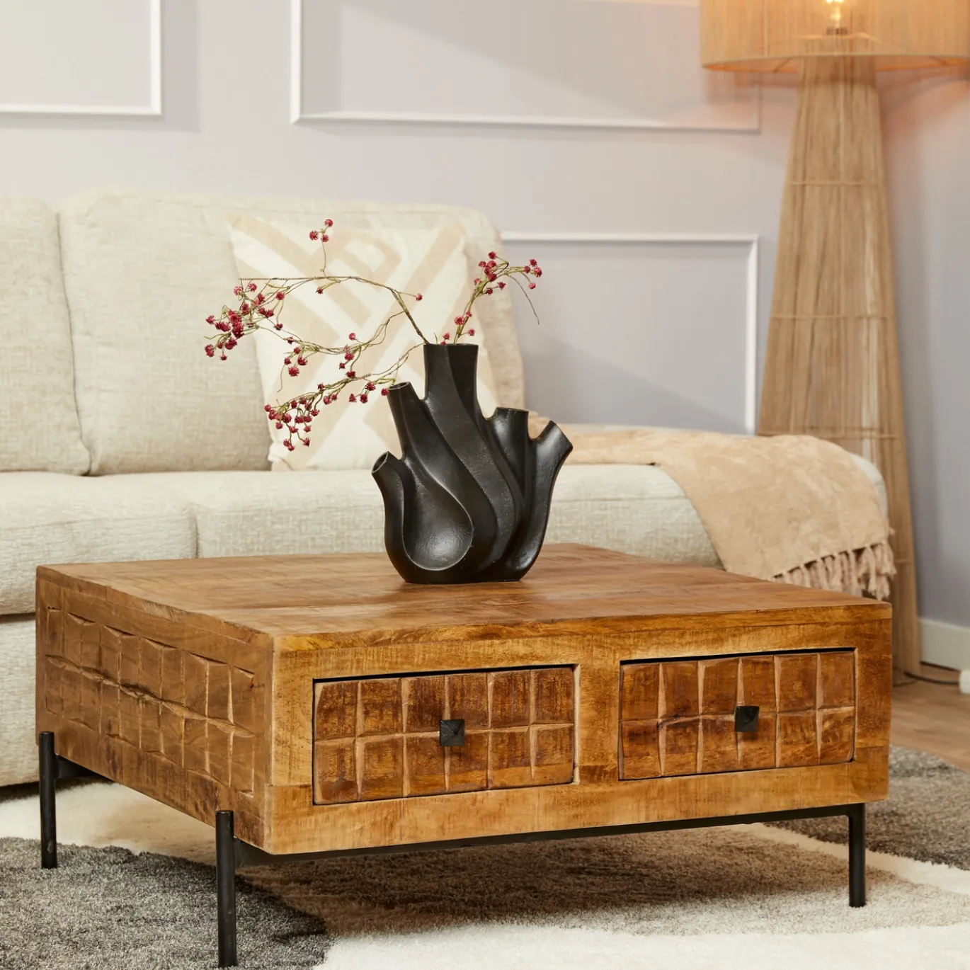 StarFurn Salontafel Brandy Naturel Mangohout 80x80cm