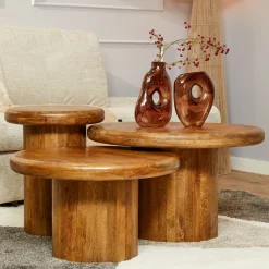 StarFurn Salontafel Maya Set van 3 Naturel Mangohout