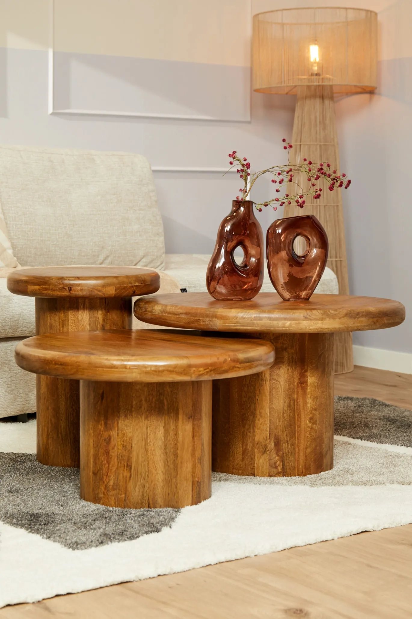 StarFurn Salontafel Maya Set van 3 Naturel Mangohout