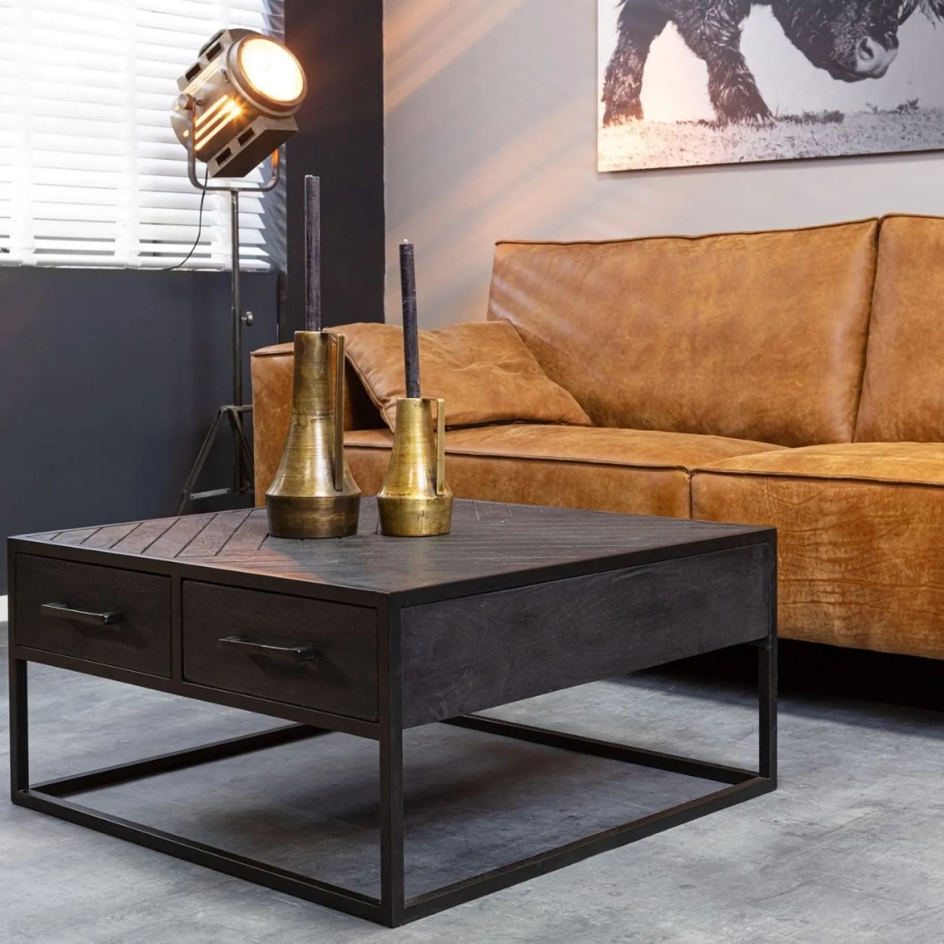 StarFurn Salontafel New York Mangohout Zwart 80x80cm