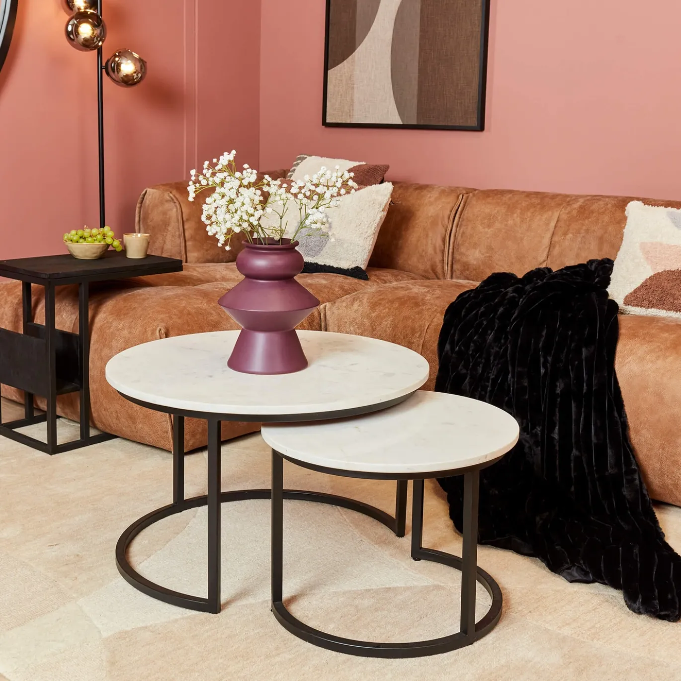 StarFurn Salontafel Nova Set van 2 Rond Wit Marmer