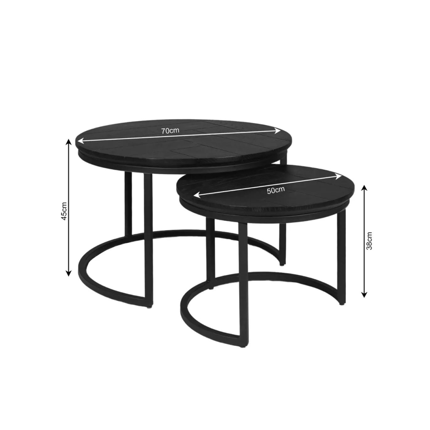 StarFurn Salontafel Otik Zwart Eiken 70cm set van 2