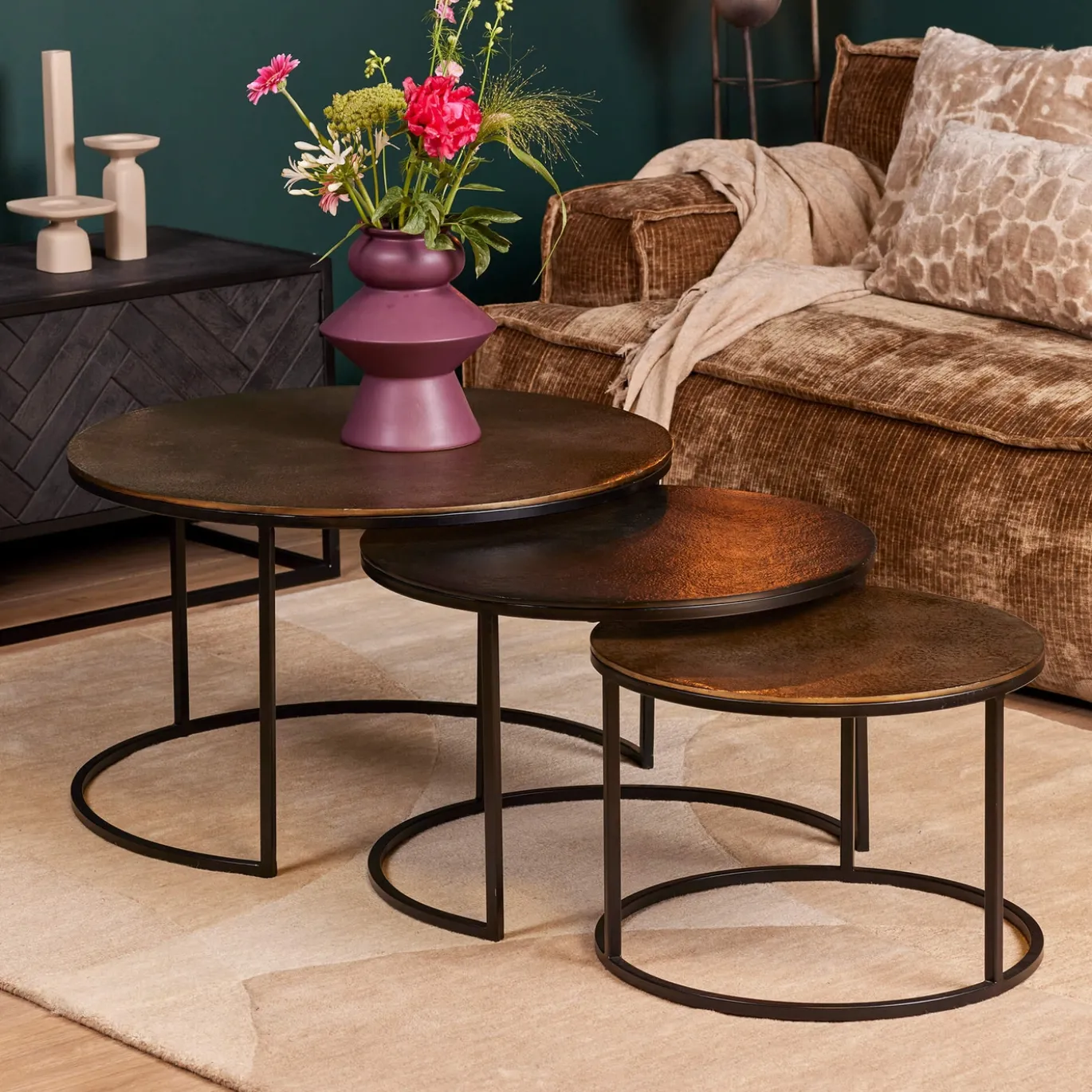 StarFurn Salontafel Set van 3 Xaro Rond Goud