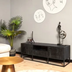 StarFurn Tv-Meubel Denver Zwart Mangohout en Staal 145cm