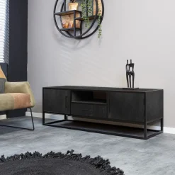StarFurn Tv-Meubel Denver Zwart Mangohout en Staal 145cm