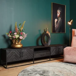StarFurn Tv-Meubel New York Mangohout Zwart 240cm