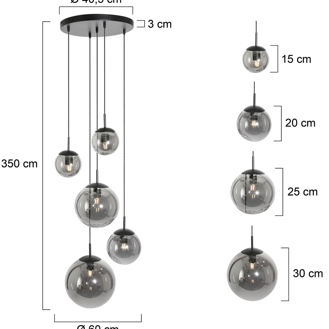 Steinhauer Bollique Hanglamp Smoke mirror 5-lichts 350cm