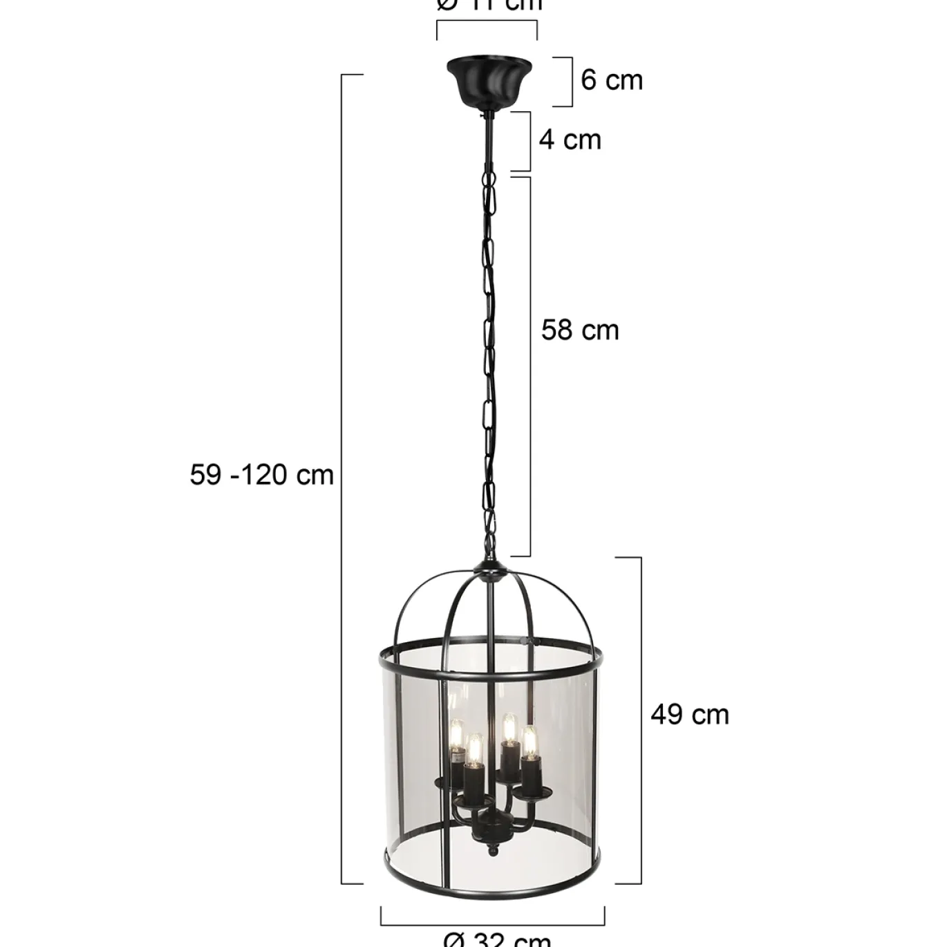 Steinhauer Hanglamp Pimpernel 4-Lichts Zwart