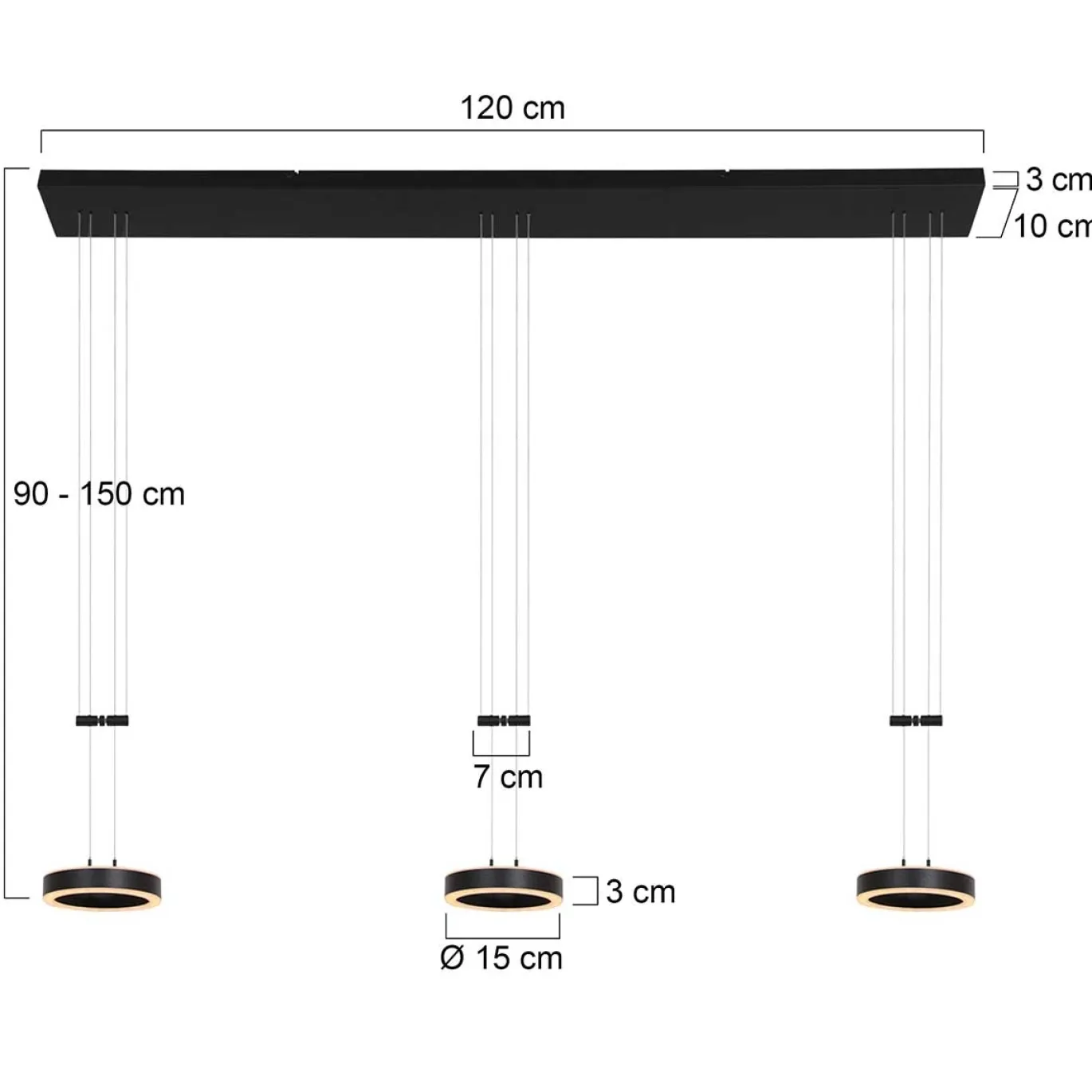 Steinhauer Hanglamp Piola 3-Lichts Zwart
