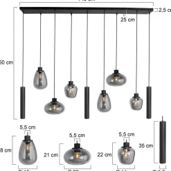 Steinhauer Hanglamp Reflexion met Lichtkokers 9-Lichts Zwart
