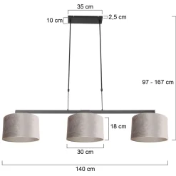 Steinhauer Hanglamp Stang 3-Lichts Velours Taupe