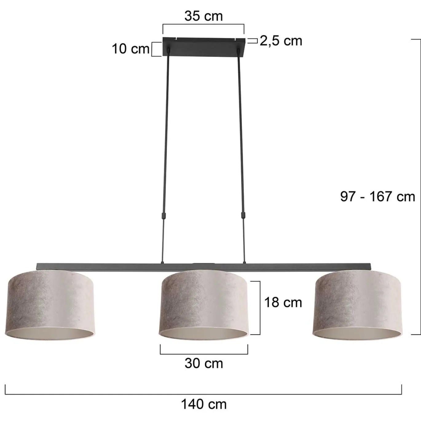 Steinhauer Hanglamp Stang 3-Lichts Velours Taupe