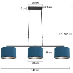 Steinhauer Hanglamp Stang 3-Lichts Velours Blauw