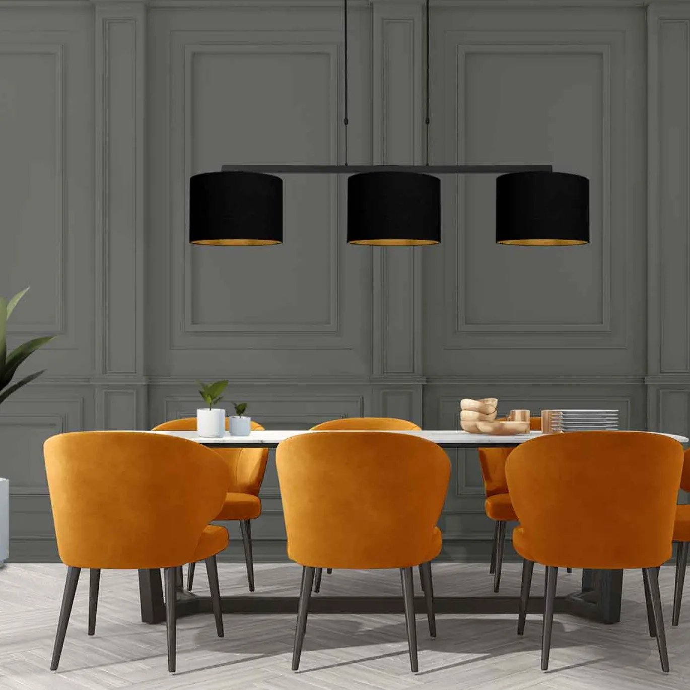 Steinhauer Hanglamp Stang 3-Lichts Linnen Zwart/Goud