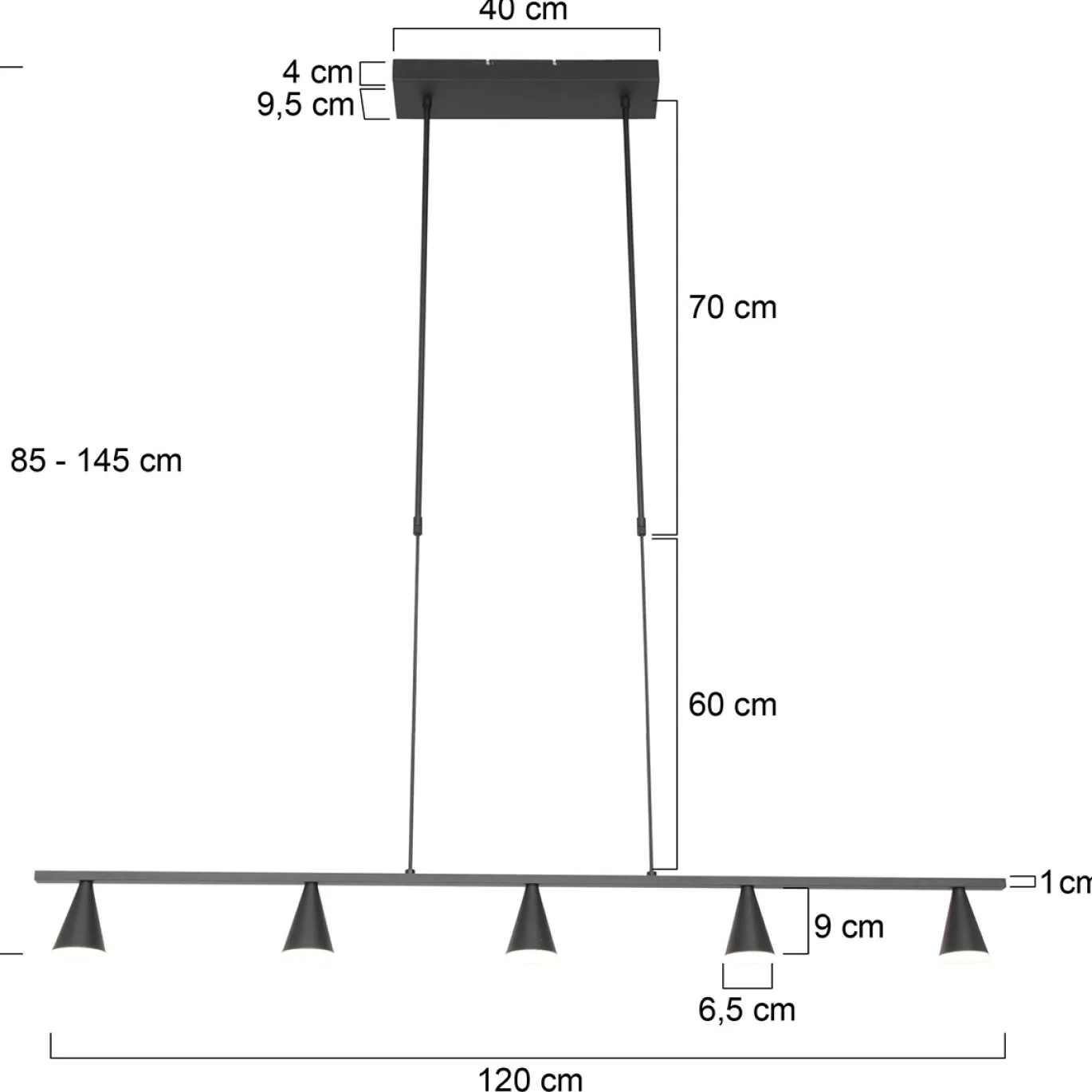 Steinhauer Hanglamp Vortex 5-Lichts Zwart