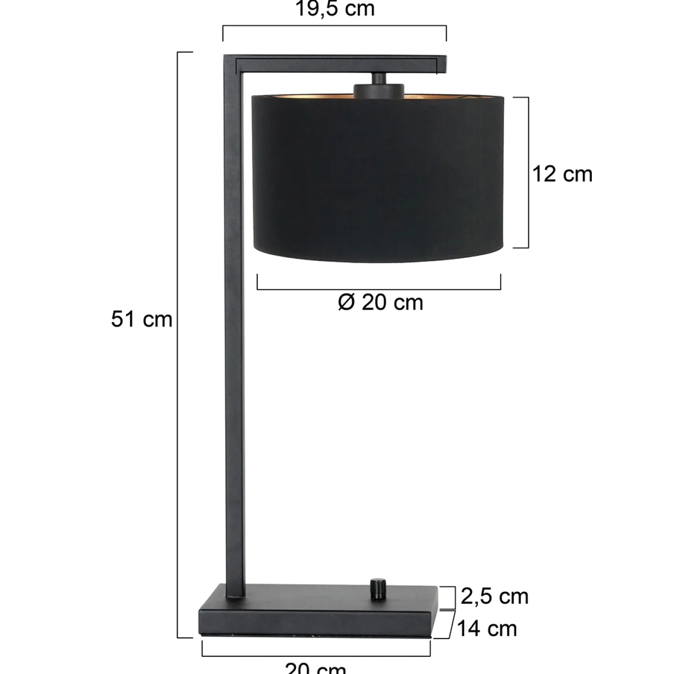 Steinhauer Tafellamp Stang Down Linnen Zwart/Goud