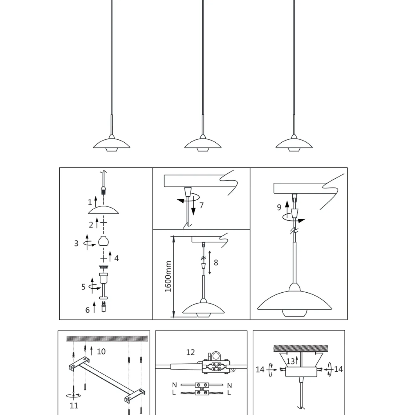 Steinhauer Tallerken Hanglamp Zwart 3-lichts