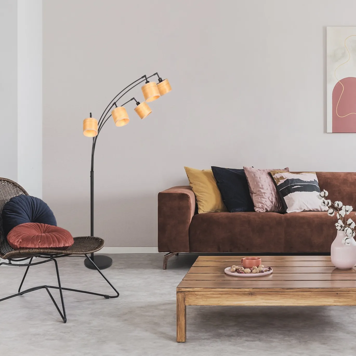 Steinhauer Vloerlamp Bambus 5-Lichts Bamboe Naturel