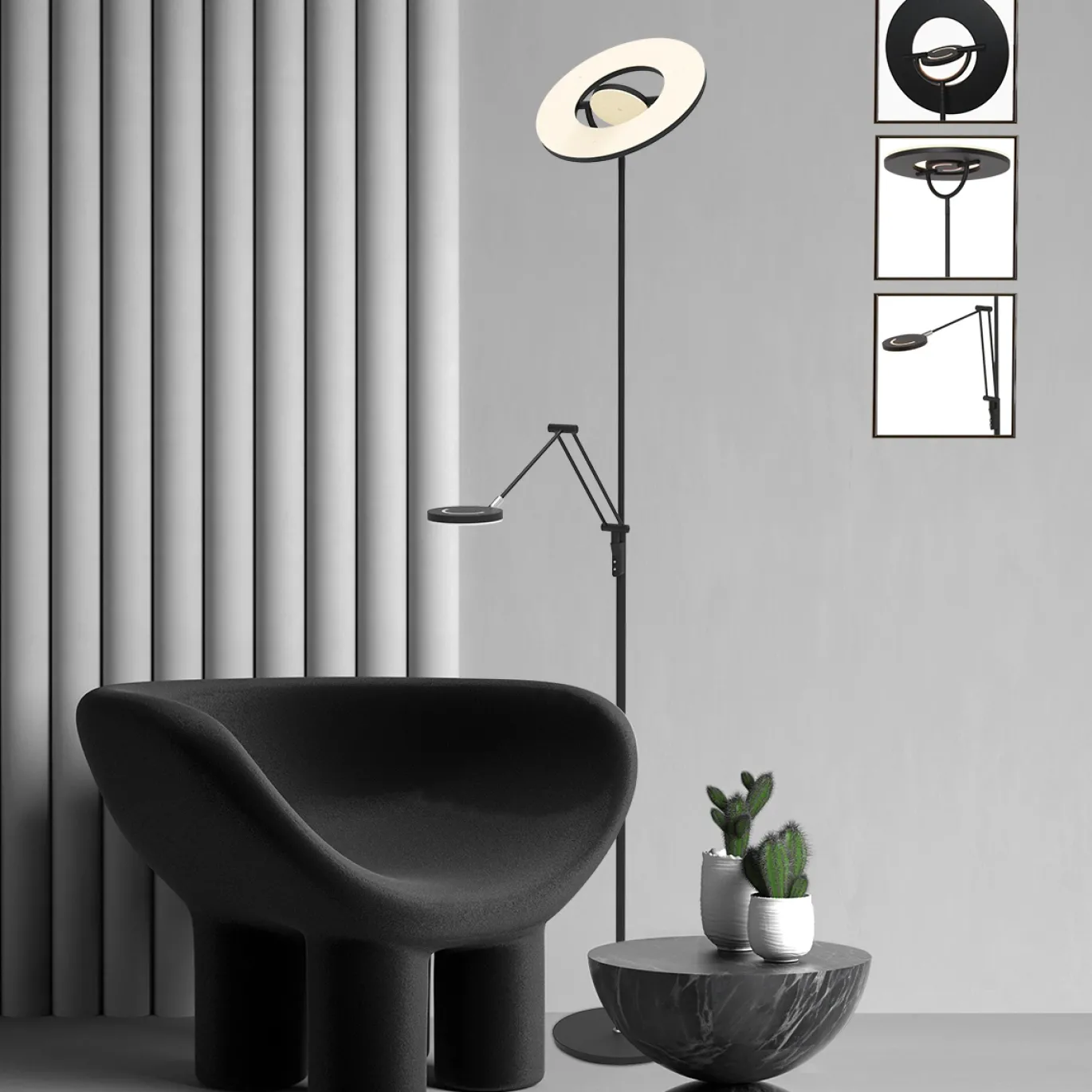 Steinhauer Vloerlamp Soleil Zwart met Leesarm