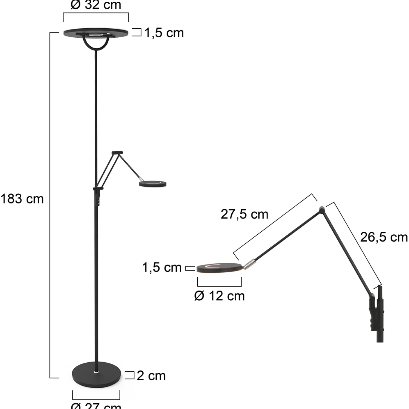 Steinhauer Vloerlamp Soleil Zwart met Leesarm