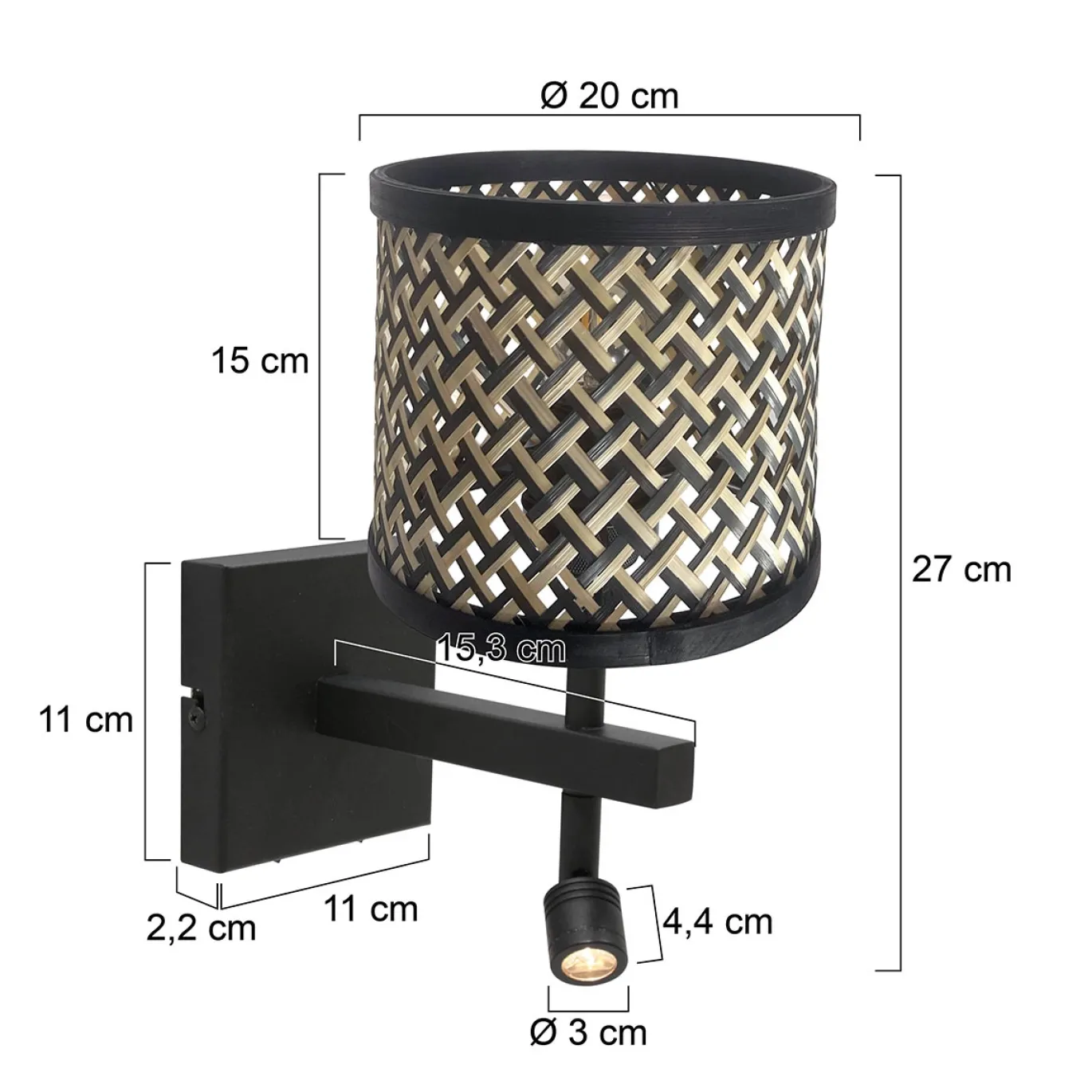 Steinhauer Wandlamp Stang met Leeslamp Bamboe Naturel/Zwart