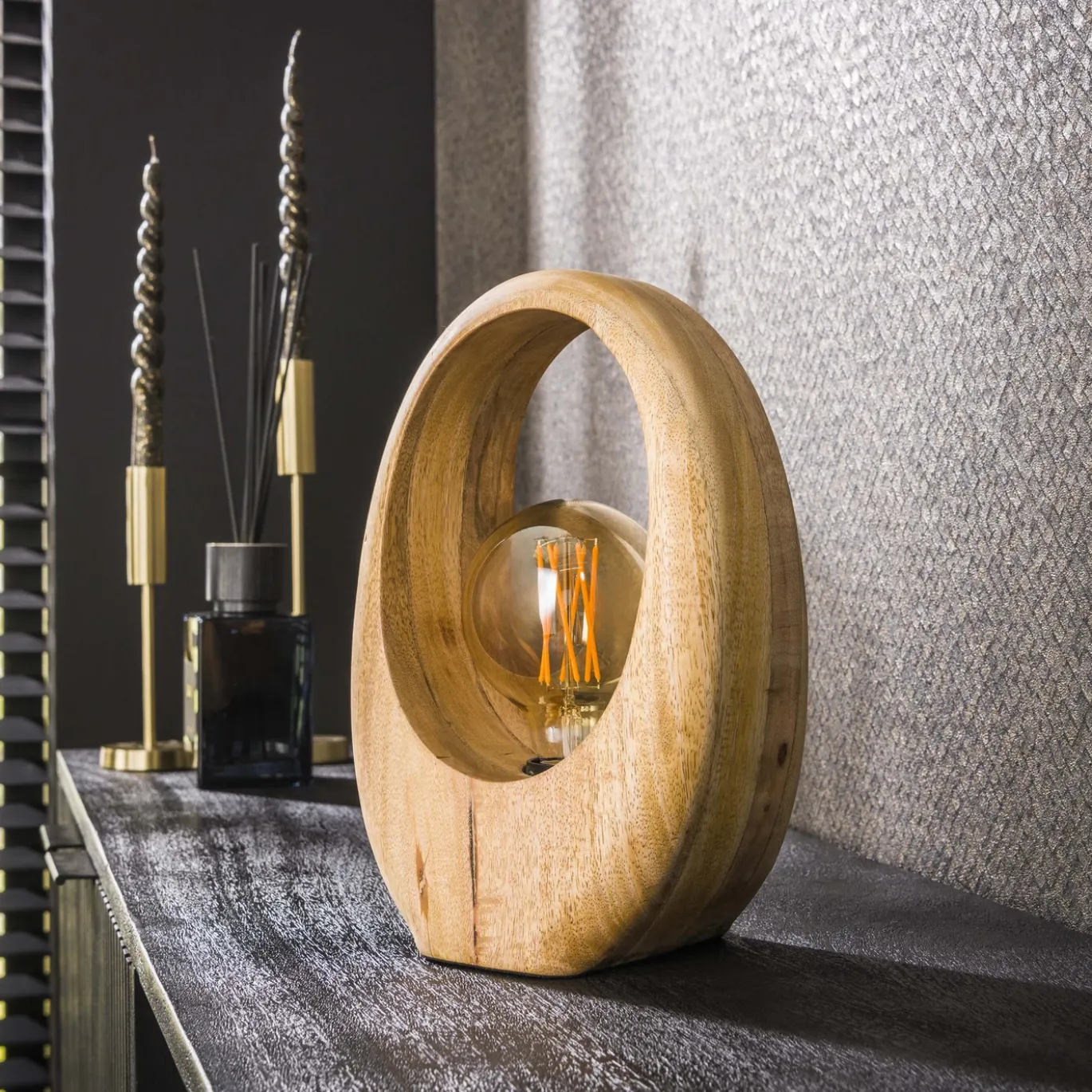 Tafellamp Arch Wood 1-lichts Massief Mango - Giga Meubel